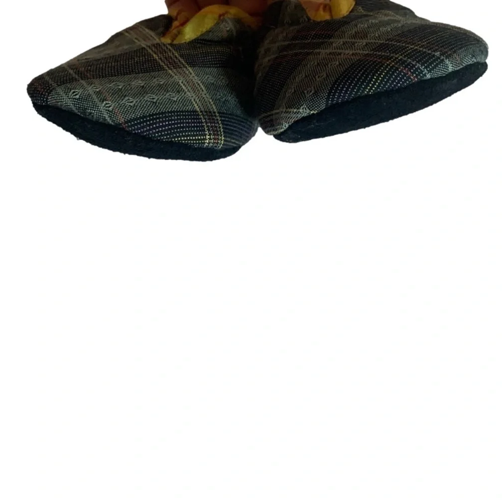 Goodman Baby Green Black Gold Plaid Leather Suede Bottom Sole Slippers Size BXS